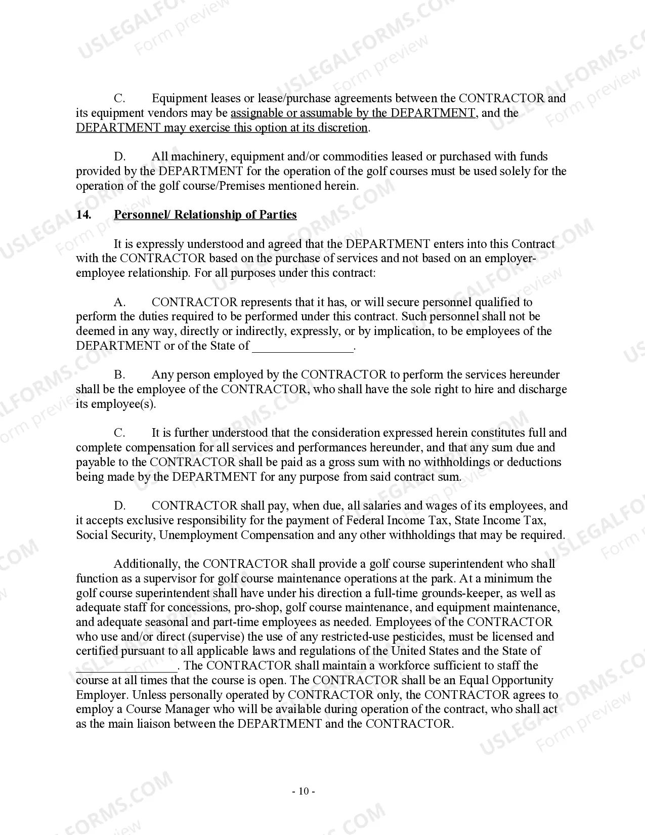 Preview Golf Course Management Agreement