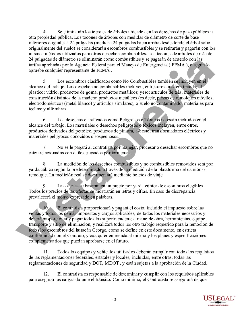 Preview Especificaciones de la oferta para la remoción de escombros del huracán