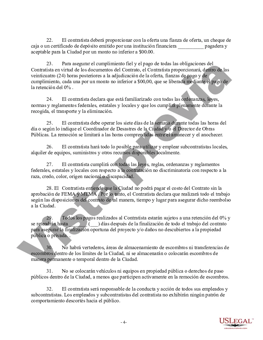 Preview Especificaciones de la oferta para la remoción de escombros del huracán