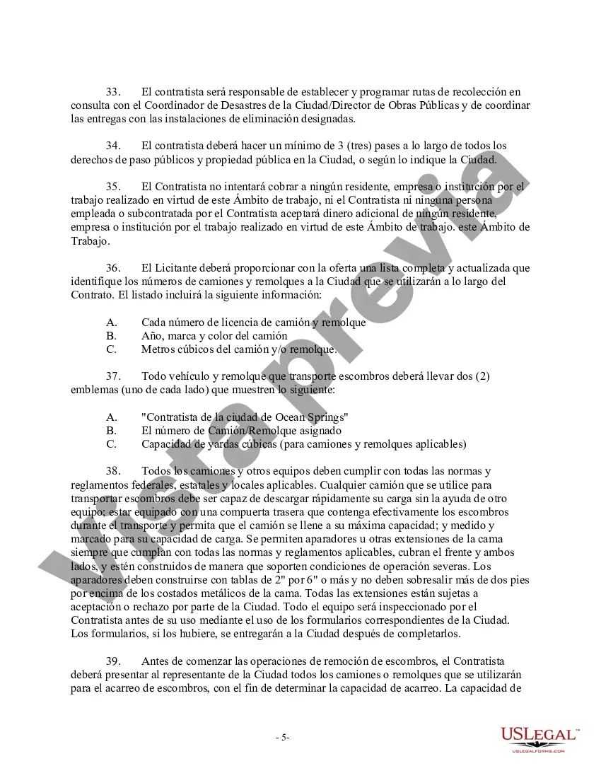 Preview Especificaciones de la oferta para la remoción de escombros del huracán