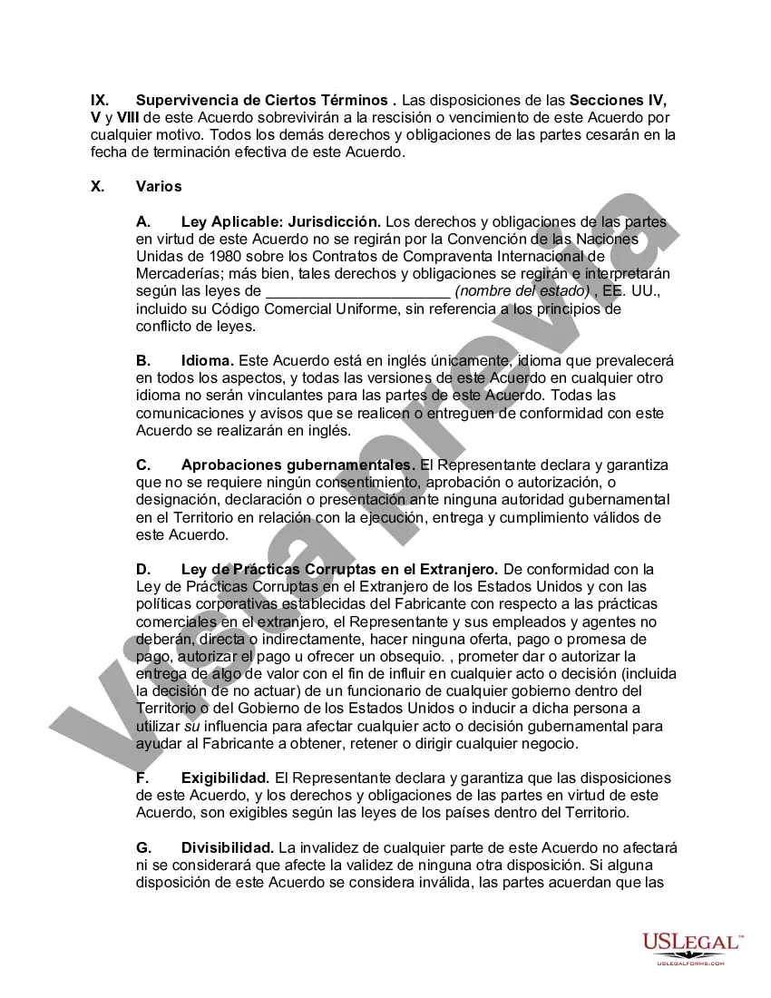Preview Acuerdo de representante de ventas en el extranjero no exclusivo