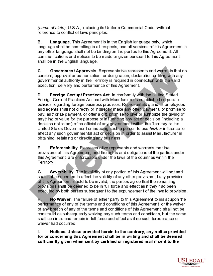 Get Nonexclusive Foreign Sales Representative Agreement Preview Nonexclusive Foreign Sales Representative Agreement