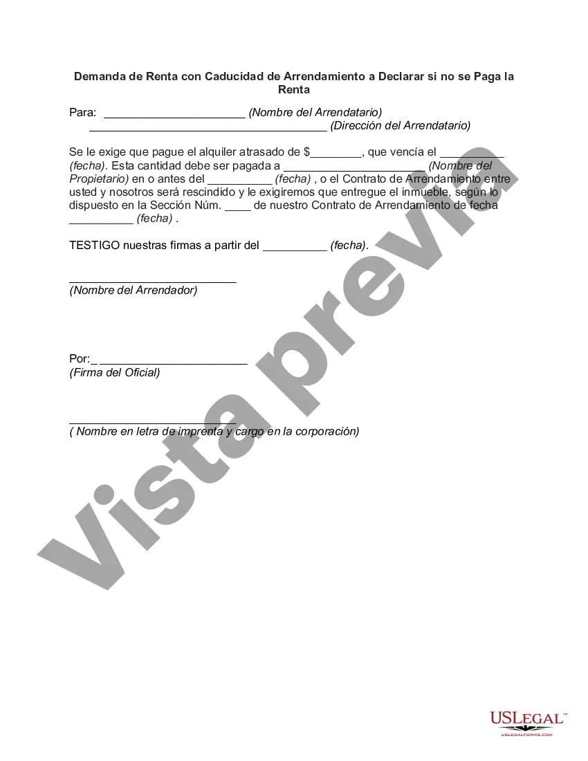 Preview Demanda de Renta con Caducidad de Arrendamiento a Declarar si no se Paga la Renta