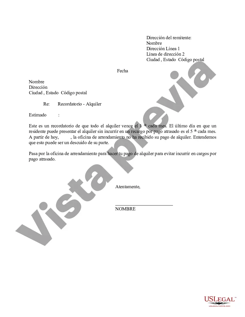 Preview Carta - Recordatorio para el arrendatario del pago del alquiler atrasado