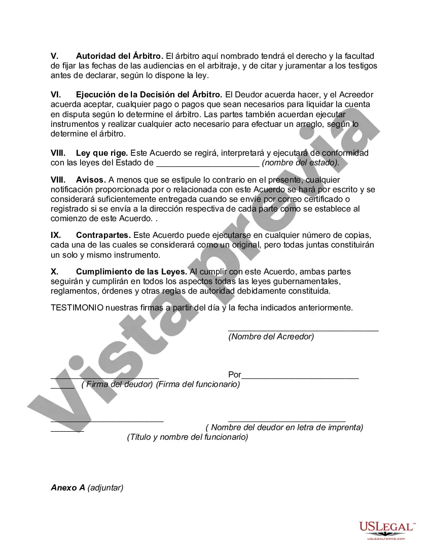 Preview Acuerdo para arbitrar una cuenta abierta en disputa