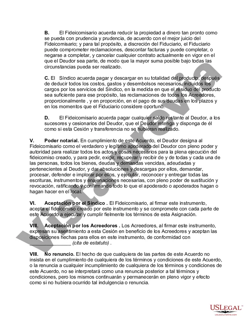 Preview Forma general de cesión a favor de los acreedores