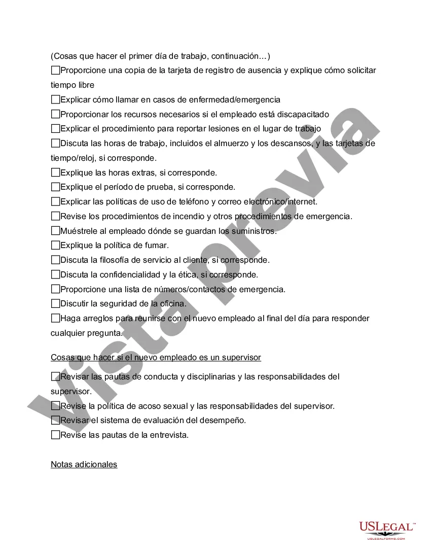 Preview Lista de verificación de orientación para empleados nuevos