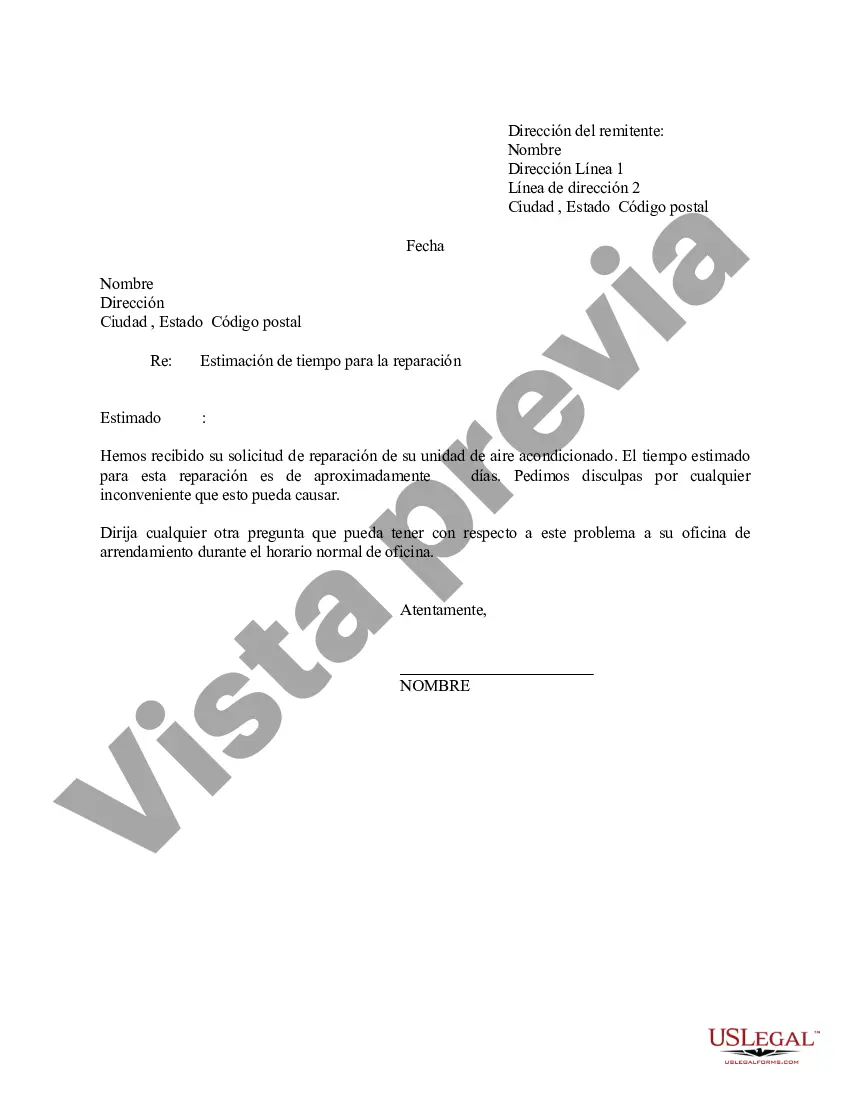 Preview Carta - Notificación al arrendatario del tiempo estimado de reparación
