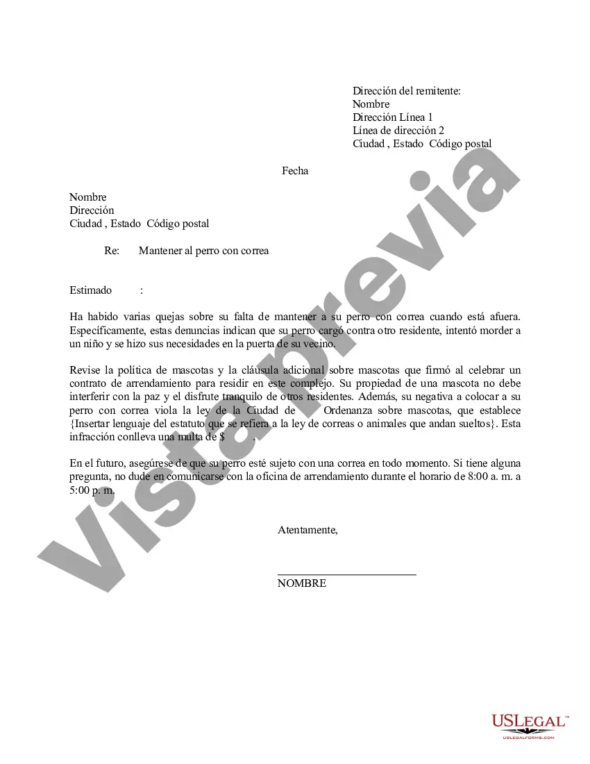 Preview Carta - Advertencia al arrendatario sobre el comportamiento del perro del arrendatario