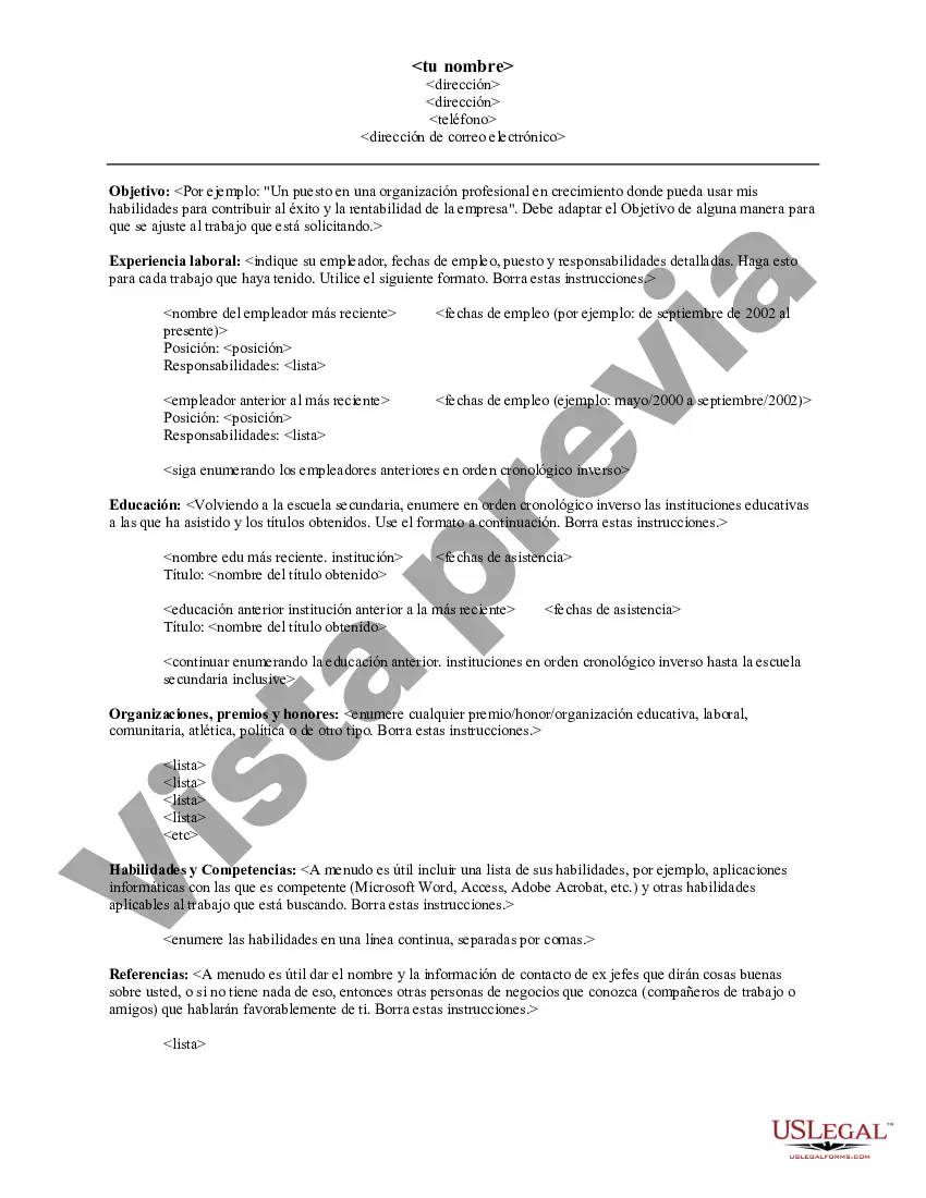 Preview Ejemplo de formulario de currículum