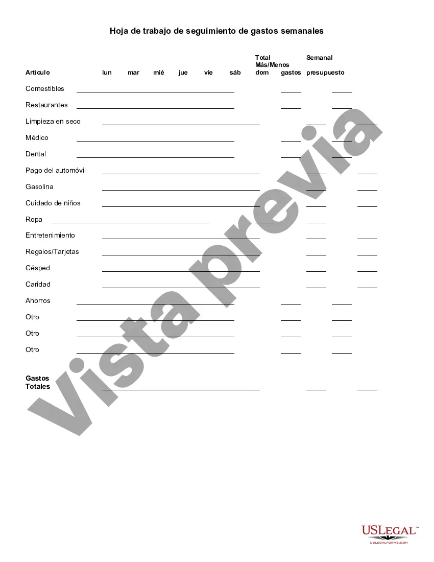 Preview Hoja de trabajo de seguimiento de gastos semanales