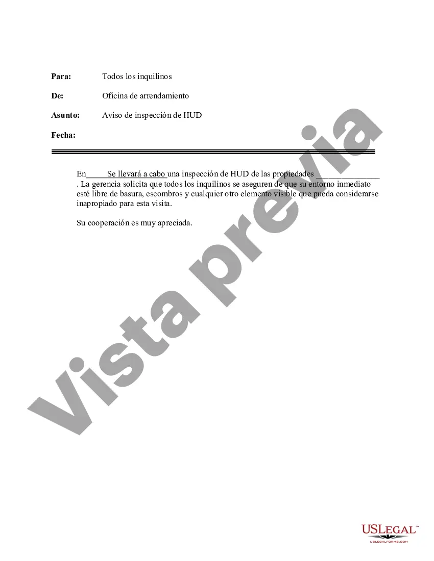 Preview Carta - Aviso a los inquilinos anunciando la inspección de HUD