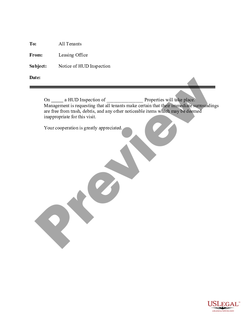 Letter Notice To Tenants Announcing HUD Inspection Hud Inspection