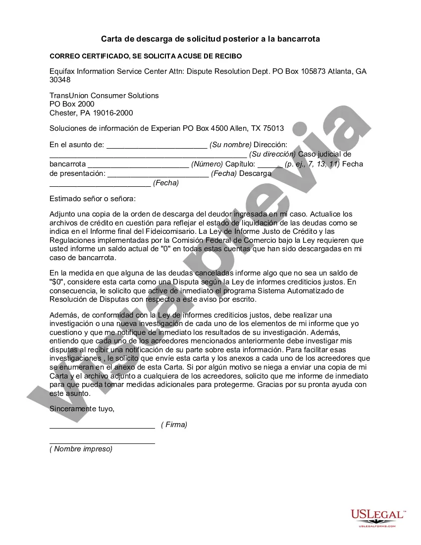 Preview Carta de descarga de solicitud posterior a la bancarrota