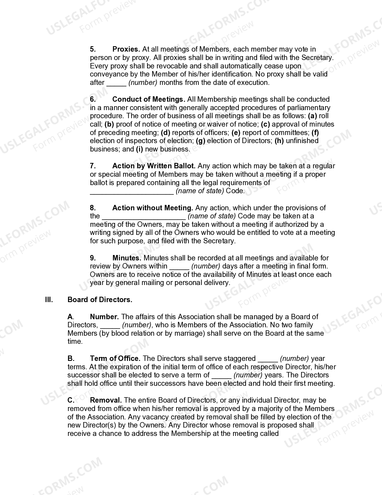 Bylaws of Homeowners’ Association US Legal Forms