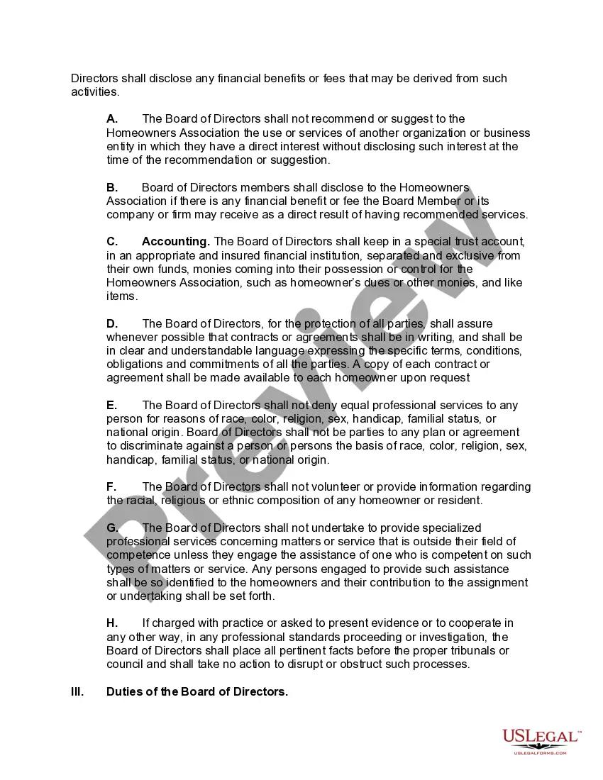 Get Code of Ethics, Duty of Care of Board of Directors of Homeowners' Association Preview Code of Ethics, Duty of Care of Board of Directors of Homeowners' Association