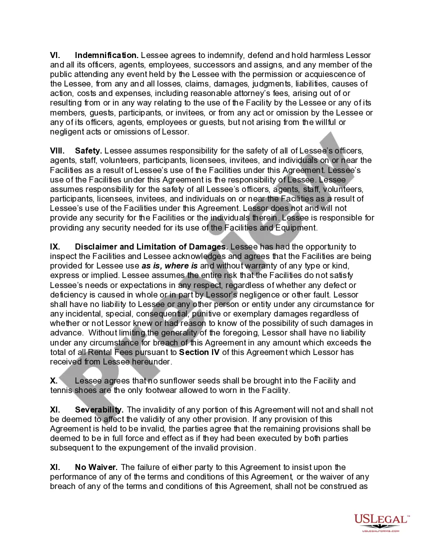 Preview Facilities Use and Rental Agreement - Softball Hitting Facility