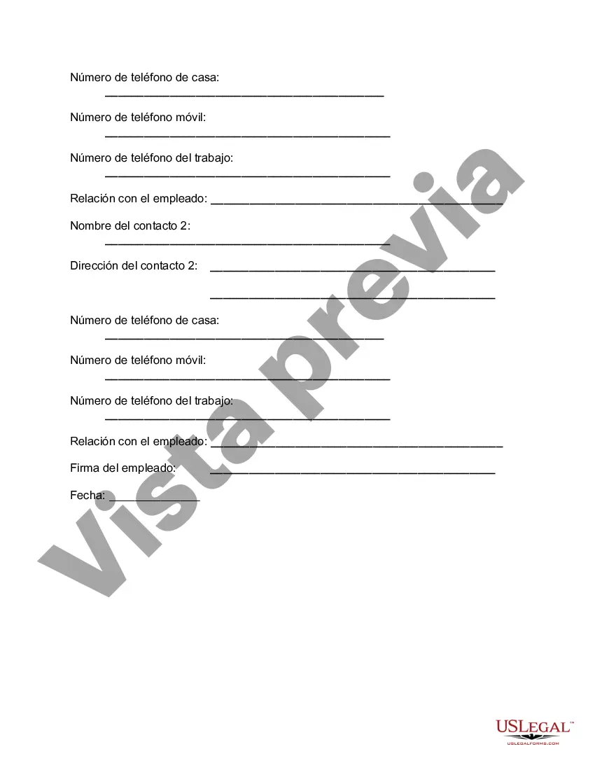 Preview Formulario de información de emergencia