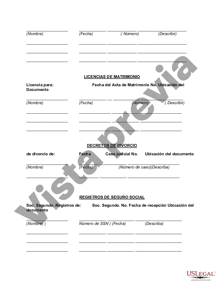 Preview Hoja de Trabajo para Ubicación de Documentos Importantes