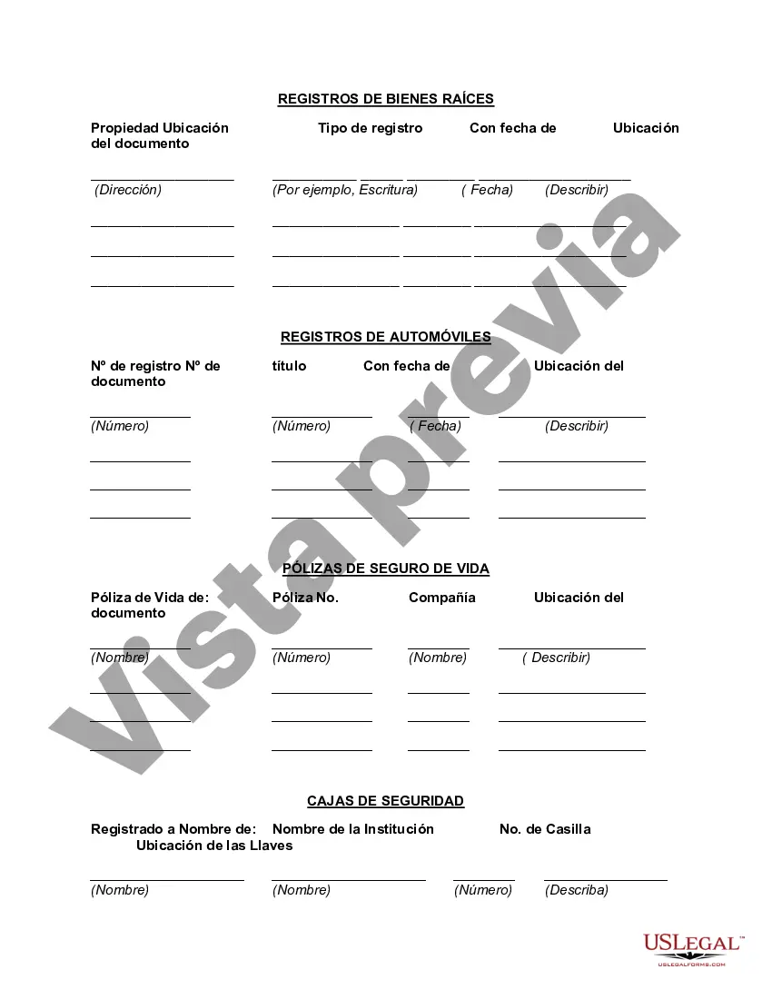 Preview Hoja de Trabajo para Ubicación de Documentos Importantes
