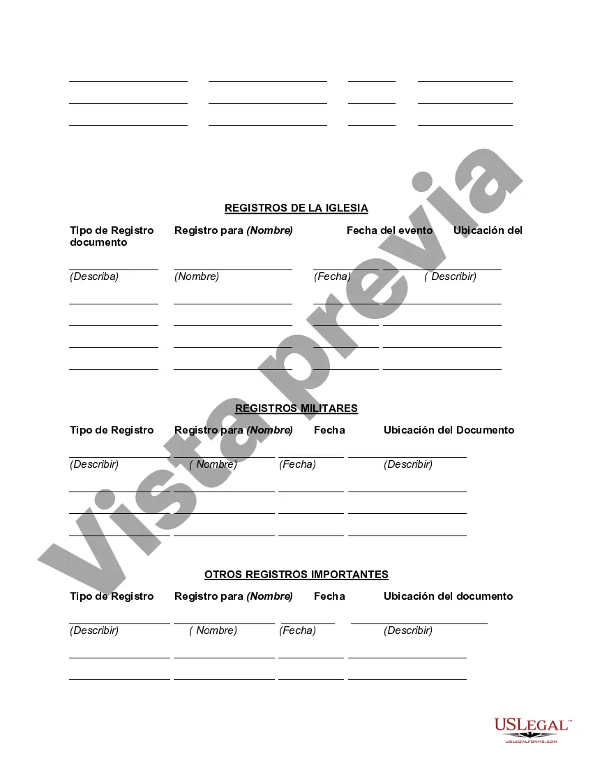 Preview Hoja de Trabajo para Ubicación de Documentos Importantes