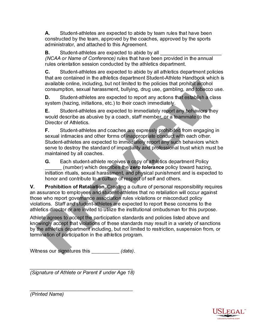 Wisconsin Student Athlete Participation Agreement | US Legal Forms