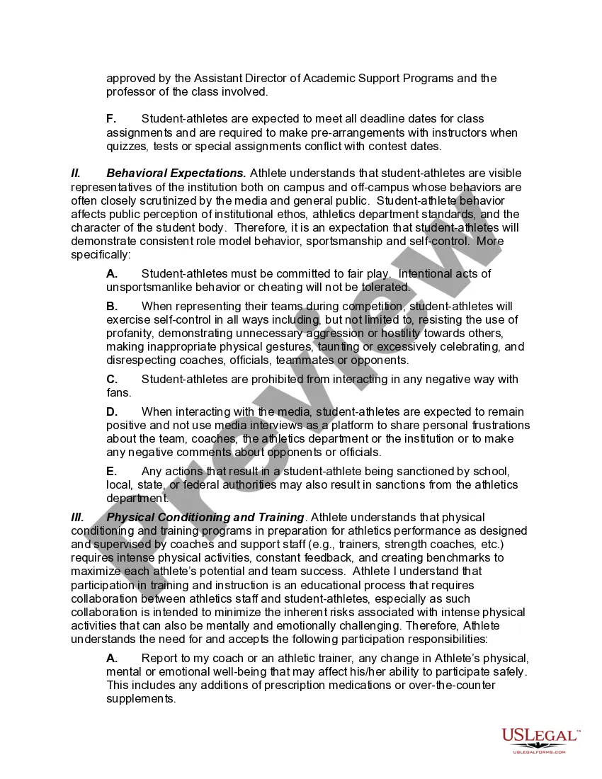 Preview Student Athlete Participation Agreement