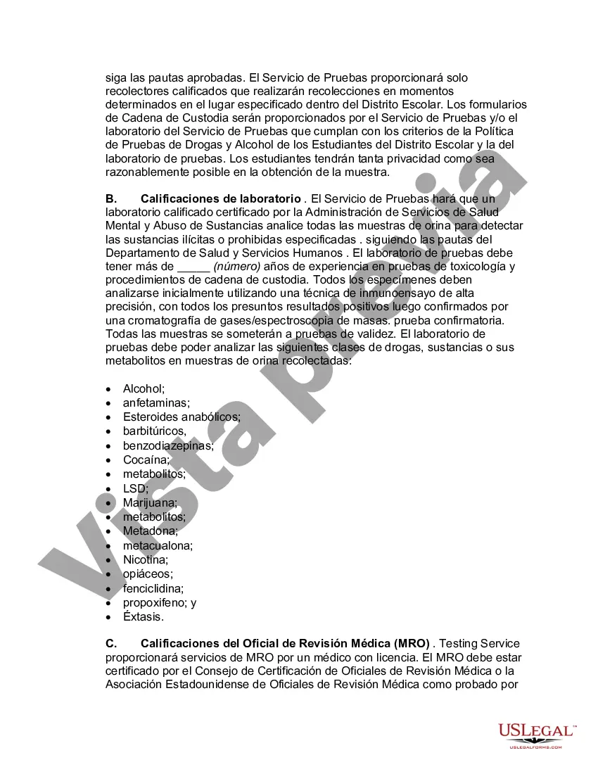 Preview Acuerdo para Pruebas de Drogas con Servicio de Pruebas de Drogas