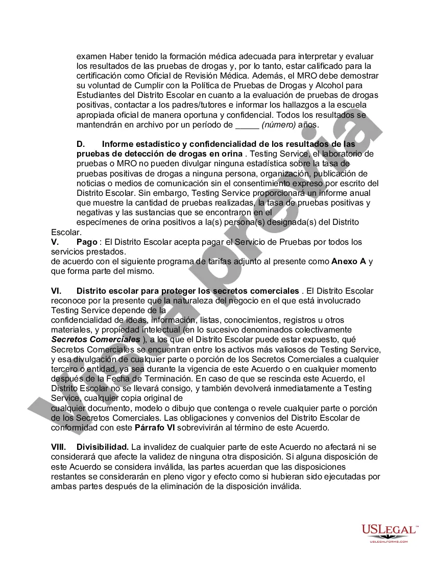 Preview Acuerdo para Pruebas de Drogas con Servicio de Pruebas de Drogas