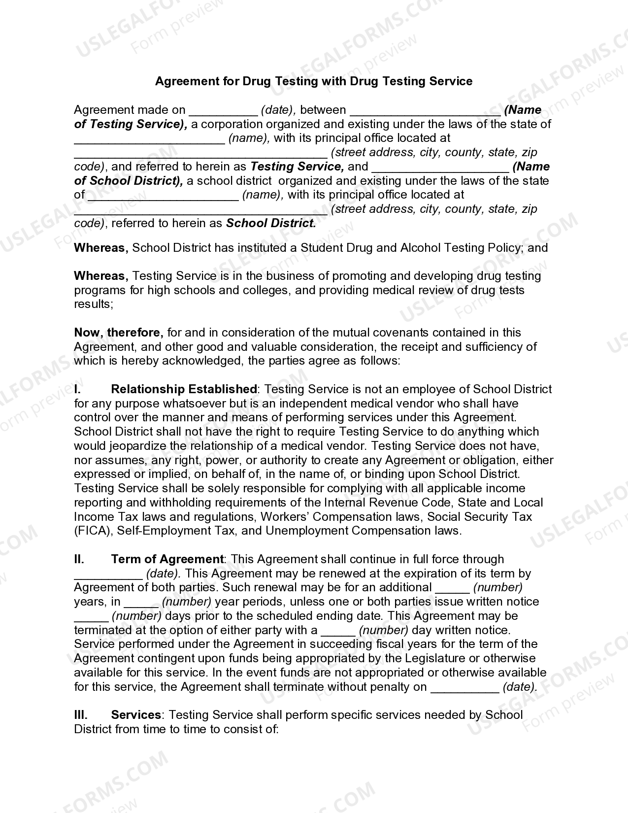 West Virginia Agreement for Drug Testing with Drug Testing Service US