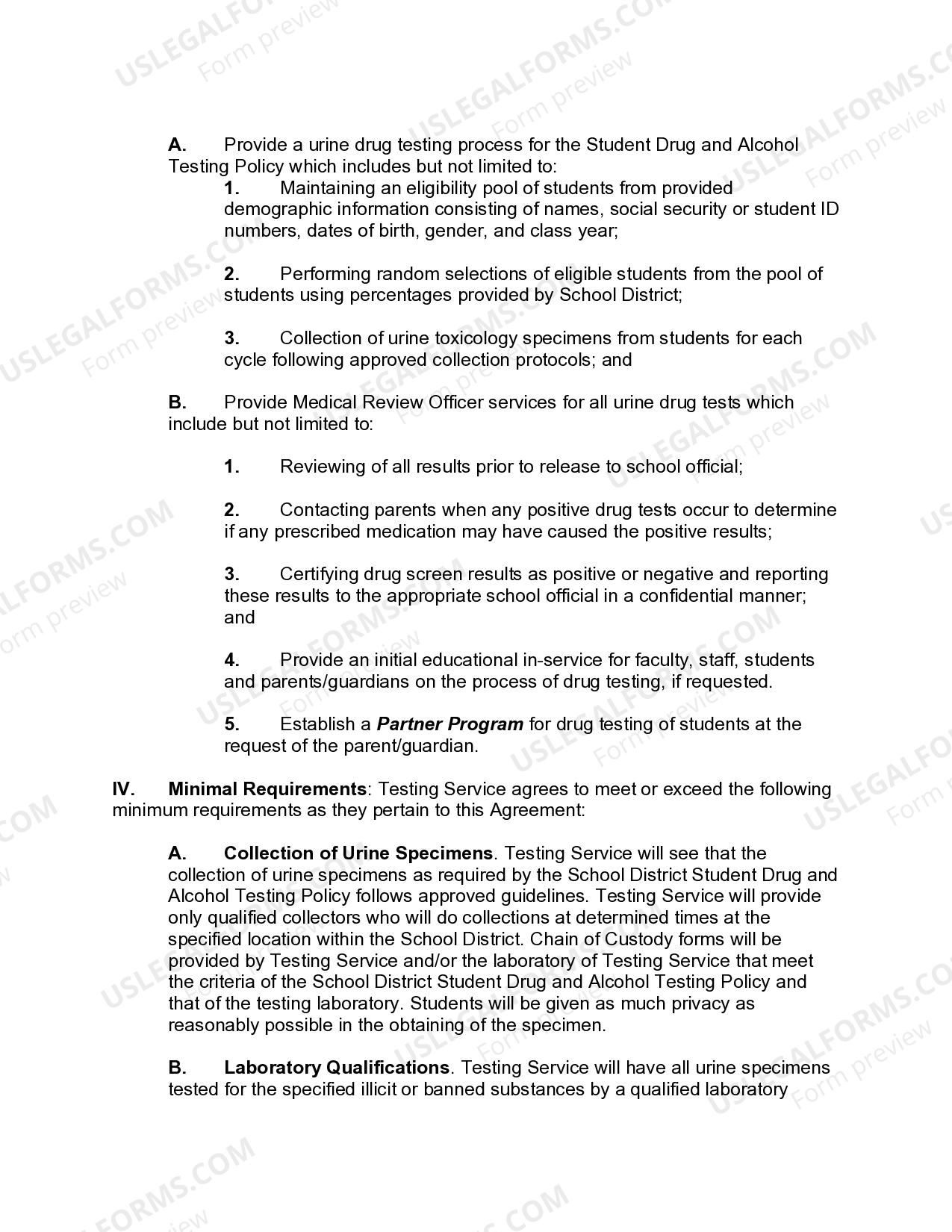 West Virginia Agreement for Drug Testing with Drug Testing Service US