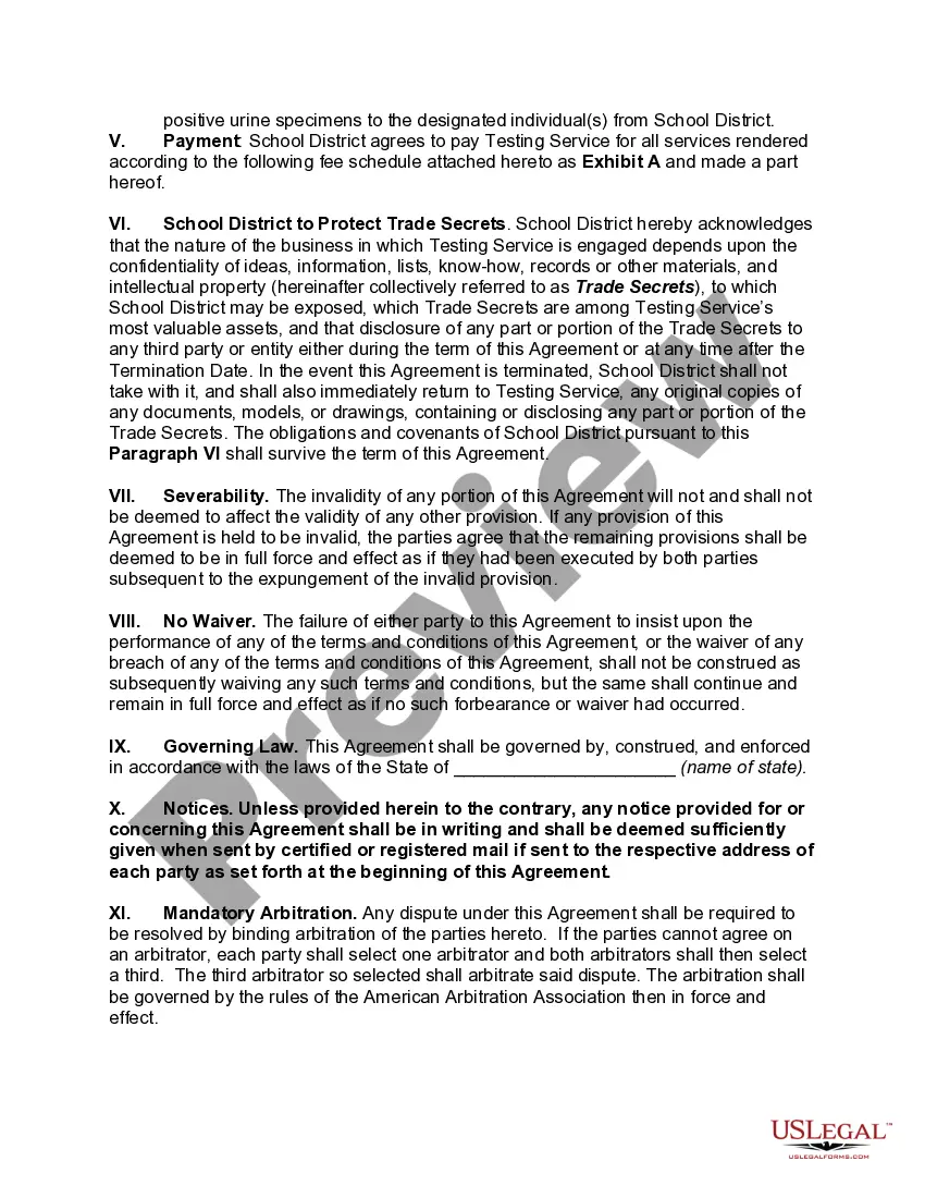 Get Agreement for Drug Testing with Drug Testing Service Preview Agreement for Drug Testing with Drug Testing Service