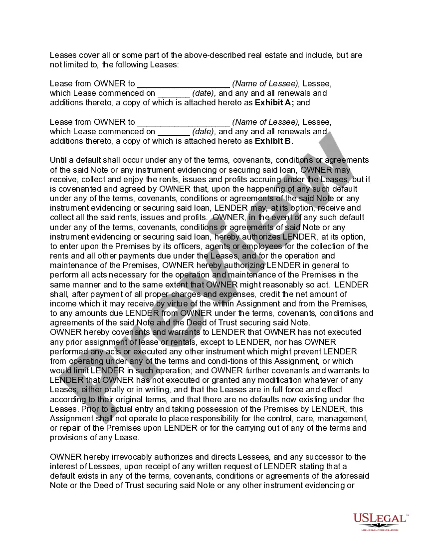 Get Assignment of Commercial Leases as Collateral for Commercial Loan Preview Assignment of Commercial Leases as Collateral for Commercial Loan