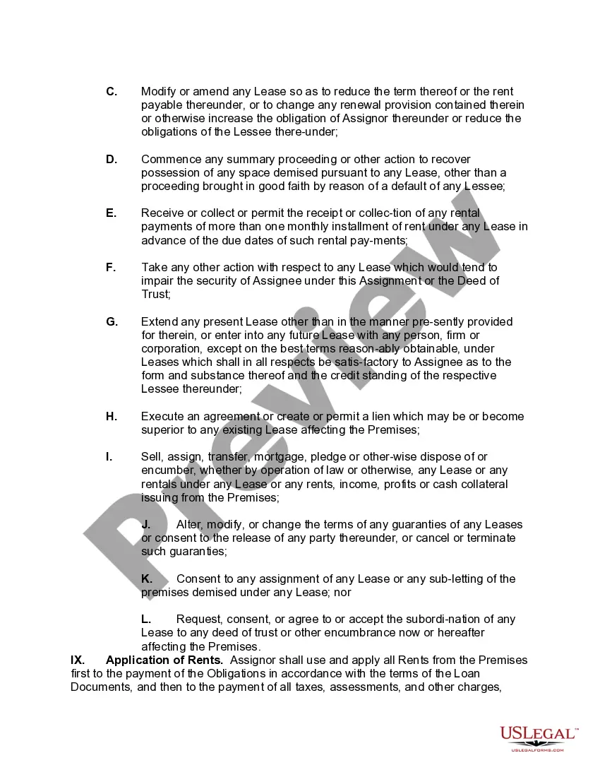 Get Assignment of Leases and Rents as Collateral Security for a Commercial Loan Preview Assignment of Leases and Rents as Collateral Security for a Commercial Loan