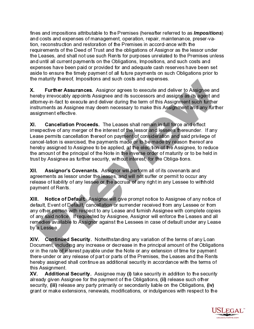 Get Assignment of Leases and Rents as Collateral Security for a Commercial Loan Preview Assignment of Leases and Rents as Collateral Security for a Commercial Loan