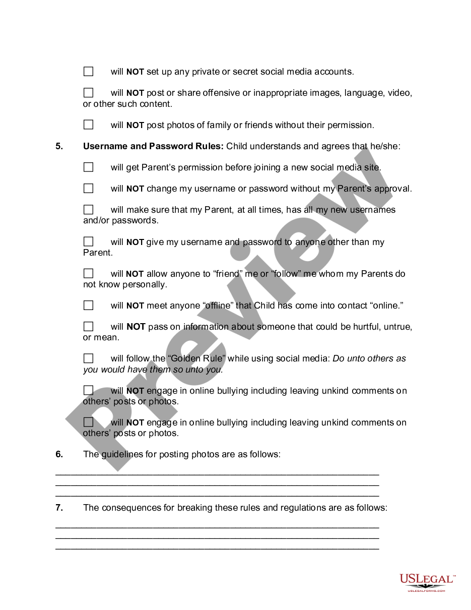 Social Media Contract Between Parent And Child Social Media Contract Us Legal Forms