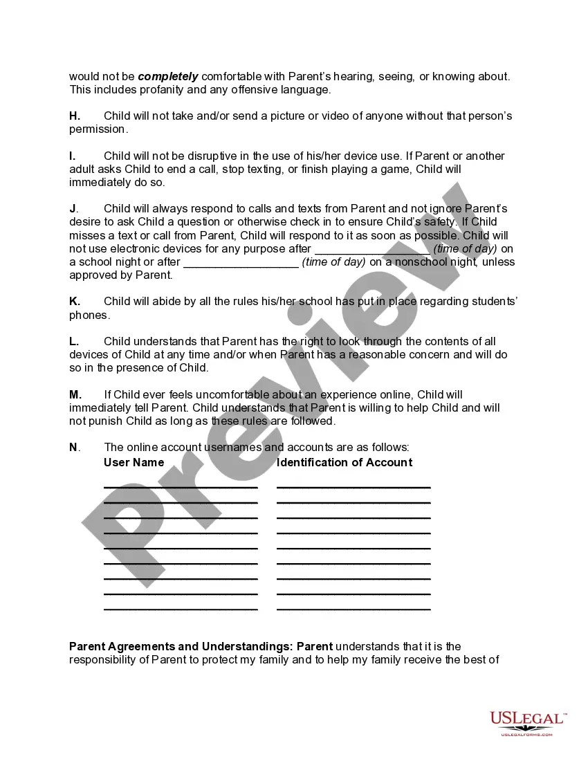 Get Technology Use Contract between Parent and Child Preview Technology Use Contract between Parent and Child
