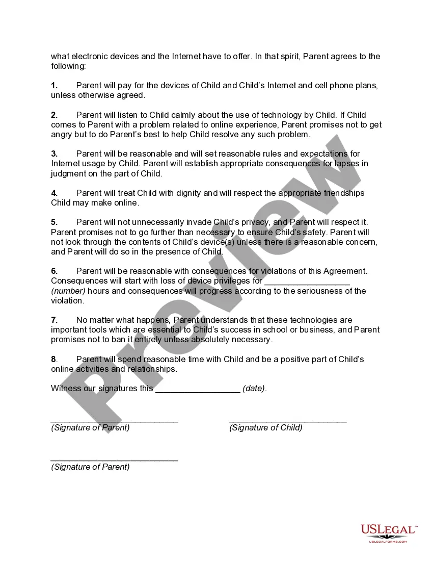Get Technology Use Contract between Parent and Child Preview Technology Use Contract between Parent and Child