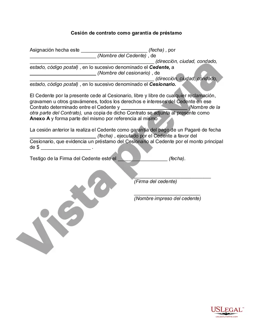 Preview Cesión de contrato como garantía de préstamo