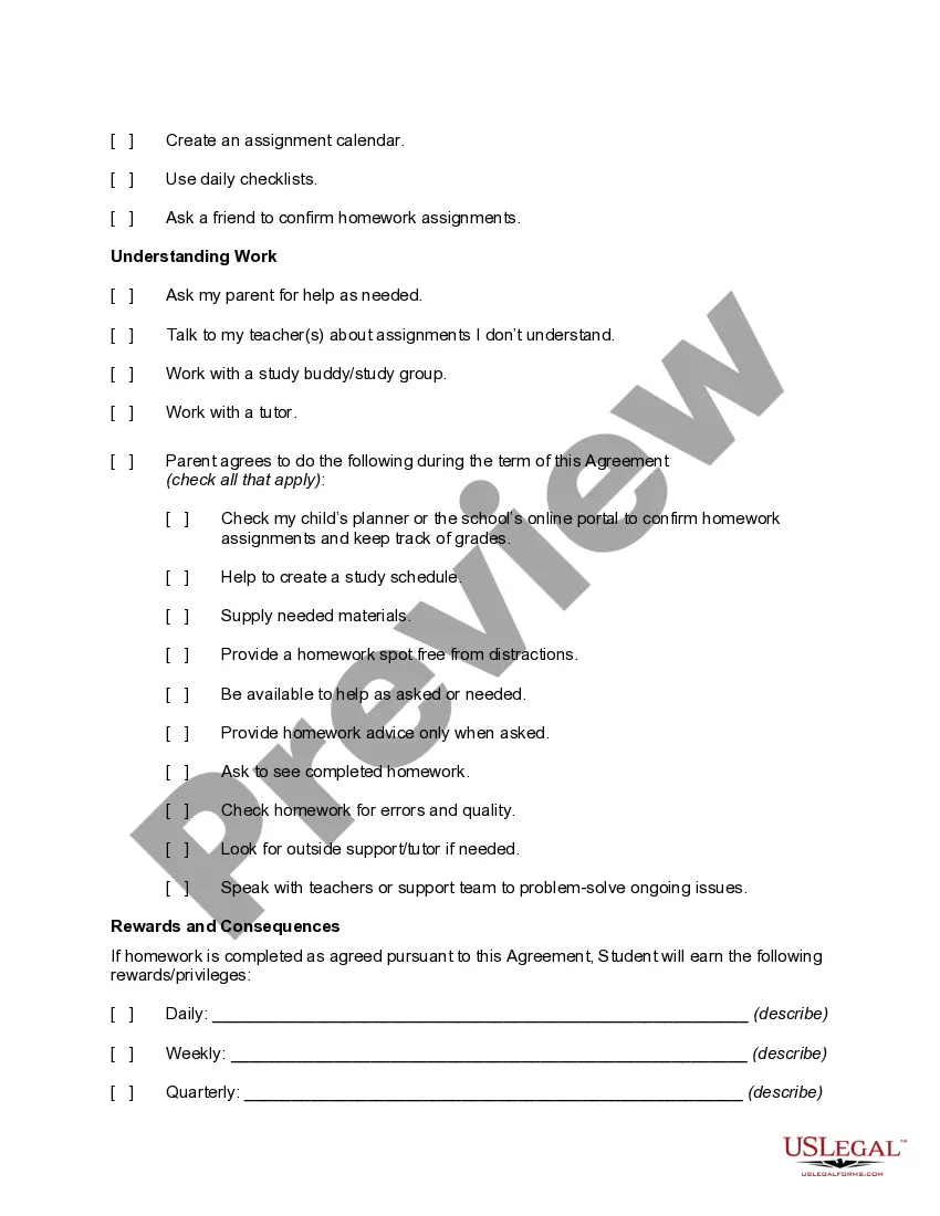 Preview Homework Agreement for Older Children