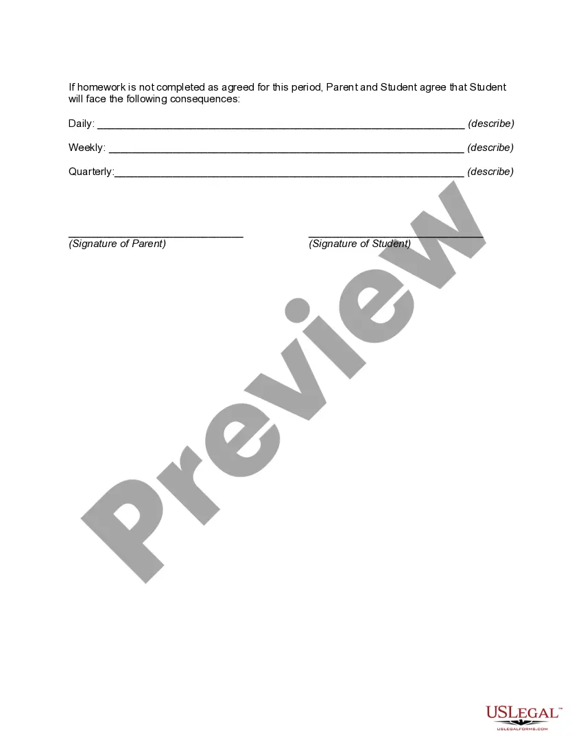 Preview Homework Agreement for Older Children