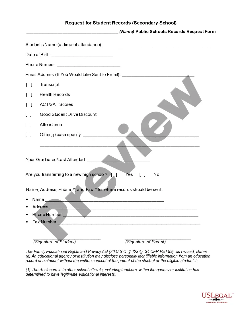 Preview Request for Student Records (Secondary School)