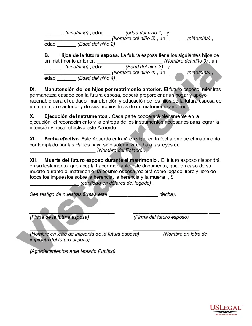 Preview Acuerdo de propiedad prematrimonial que designa el estado de la propiedad separada y comunitaria