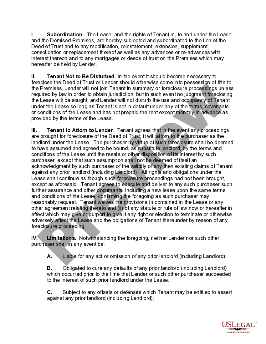 Get Subordination, Non-Disturbance, and Attornment Agreement of a Lease regarding a Commercial Loan Preview Subordination, Non-Disturbance, and Attornment Agreement of a Lease regarding a Commercial Loan