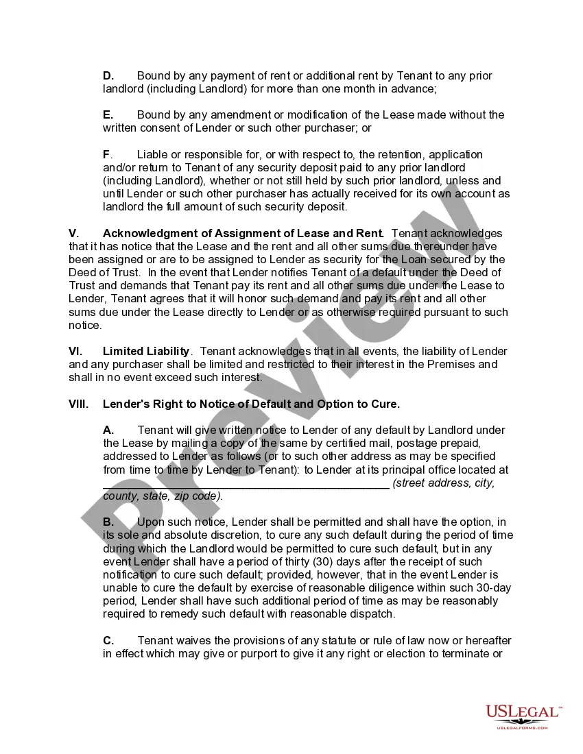Get Subordination, Non-Disturbance, and Attornment Agreement of a Lease regarding a Commercial Loan Preview Subordination, Non-Disturbance, and Attornment Agreement of a Lease regarding a Commercial Loan