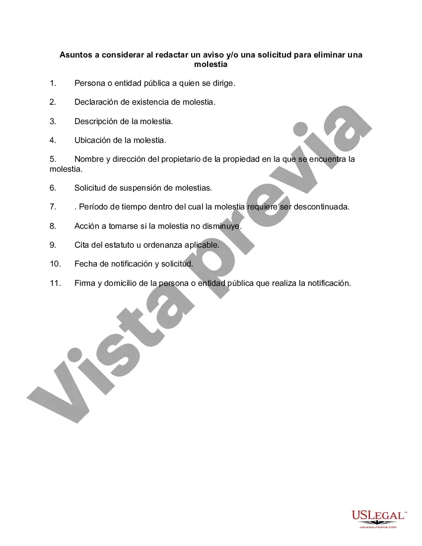 Preview Asuntos a considerar al redactar un aviso y/o una solicitud para eliminar una molestia