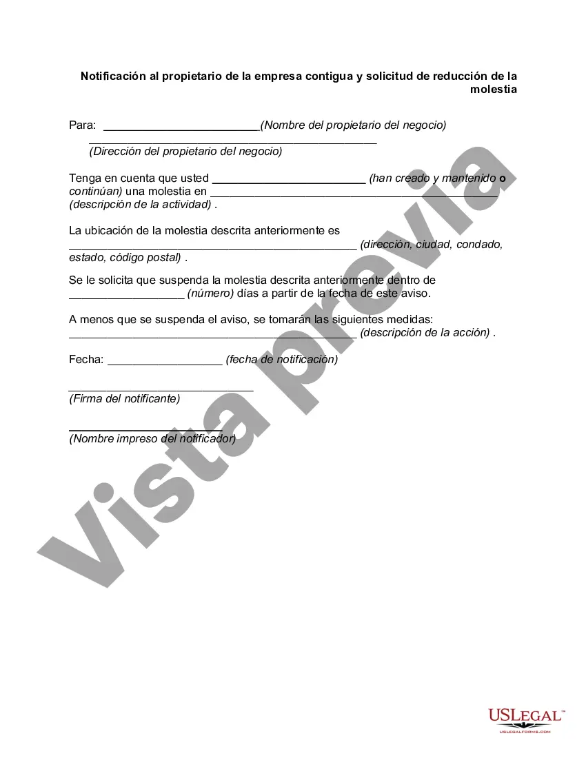 Preview Notificación al propietario de la empresa contigua y solicitud de reducción de la molestia