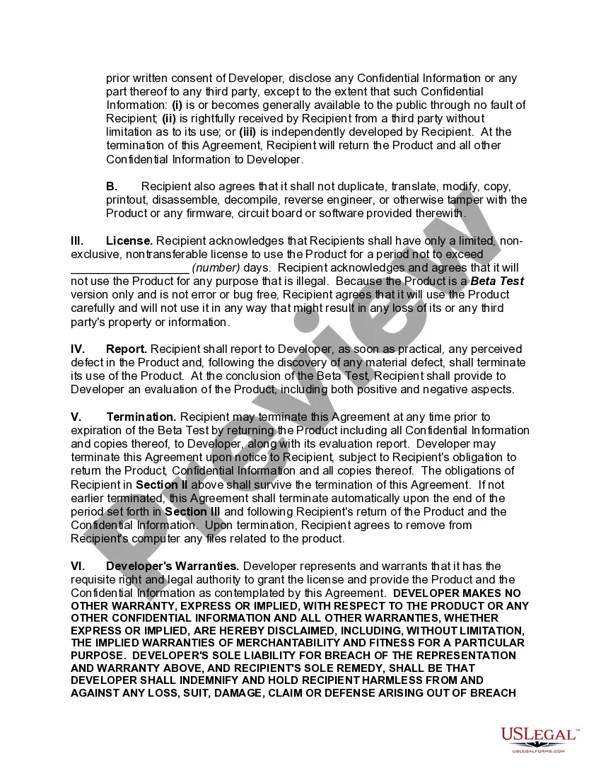 Preview Beta Test Agreement