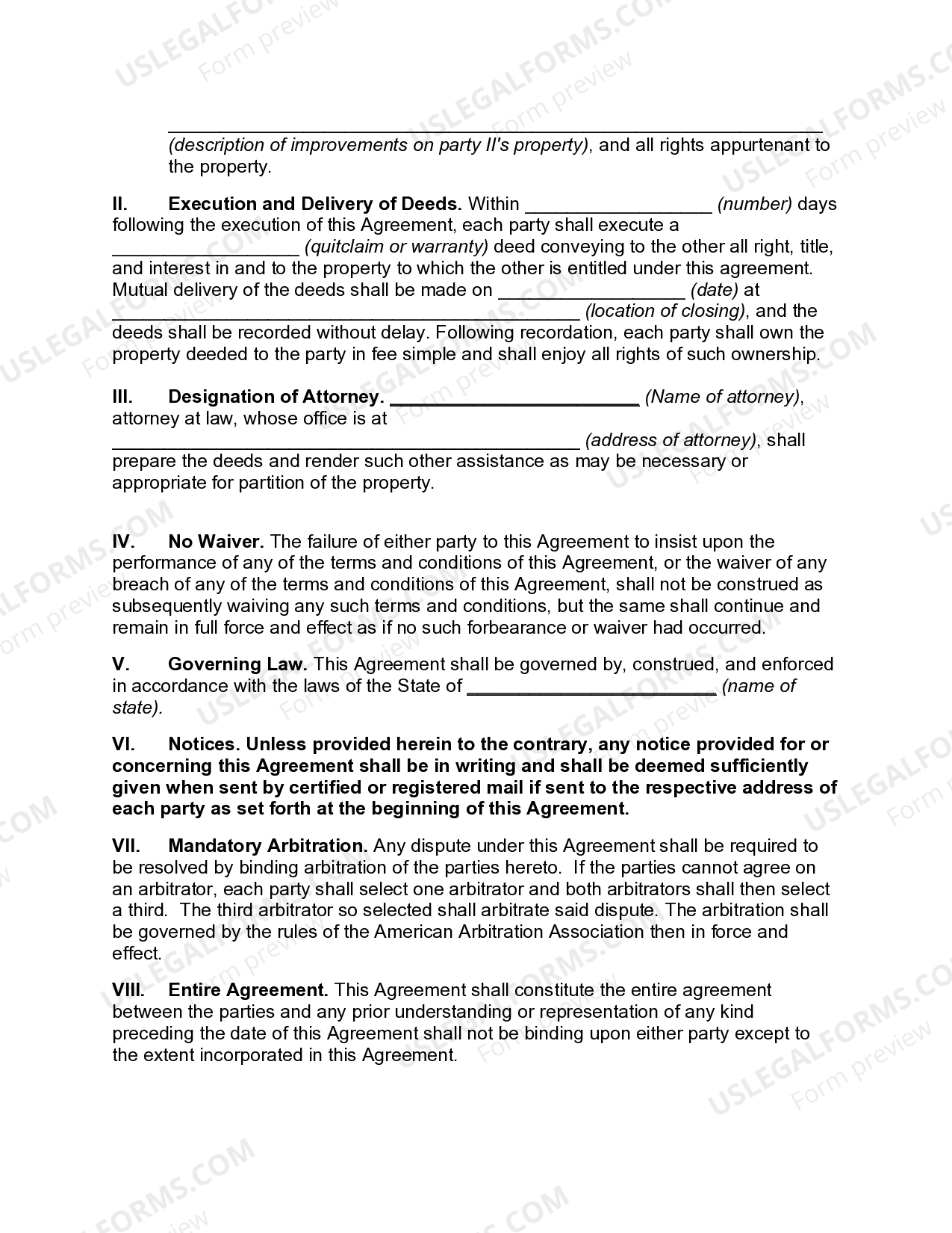 Agreement to Partition Real Property Between Children of Decedent US