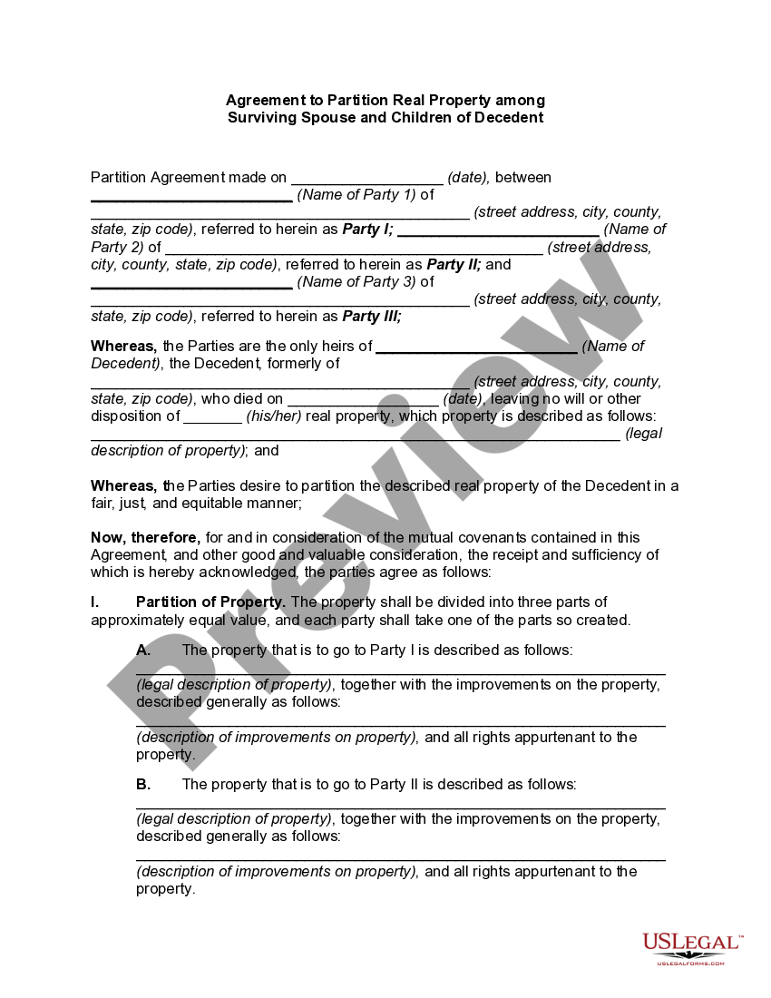Agreement to Partition Real Property among Surviving Spouse and